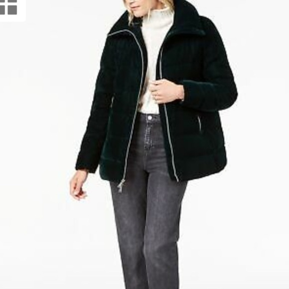 BCBG Velvet Puffer jacket large silver zippers